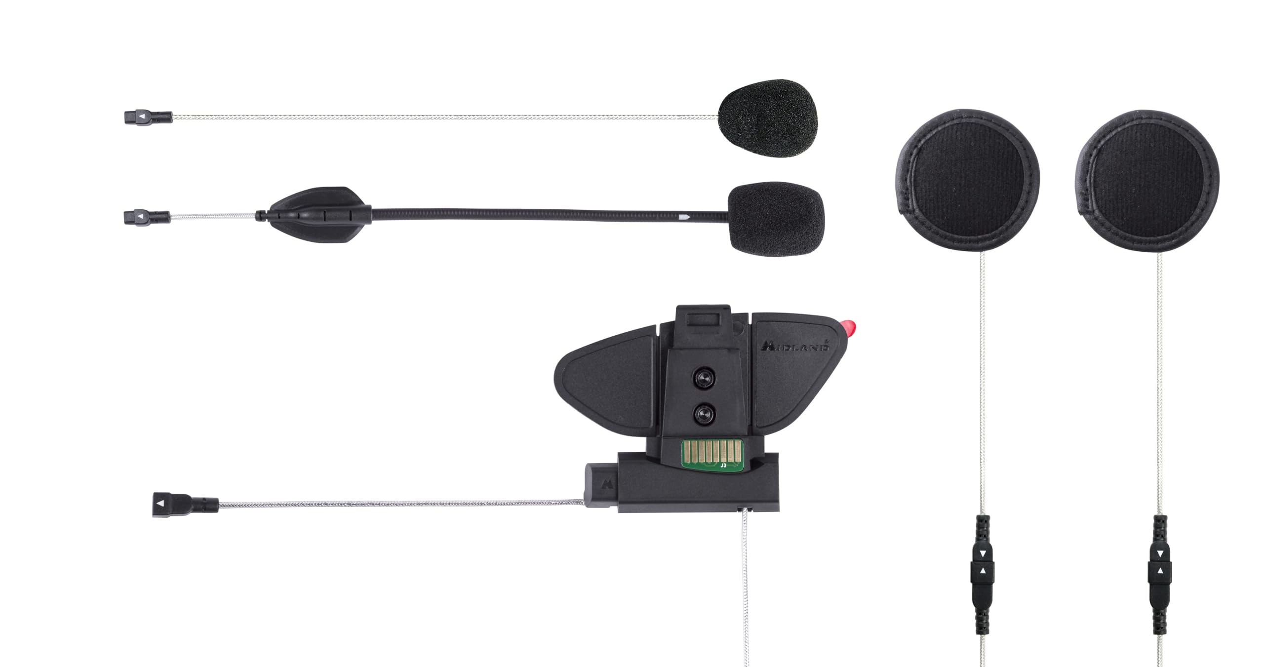 Midland - BT Pro Audio Kit Accessoires Moto Câblage Casque 2, Intercom Moto Écouteur Casque, 2 Enceinte Puissante Super Bass Sound - Micro Microphone Haut Parleur avec Bras, Base Attache et Fixation
