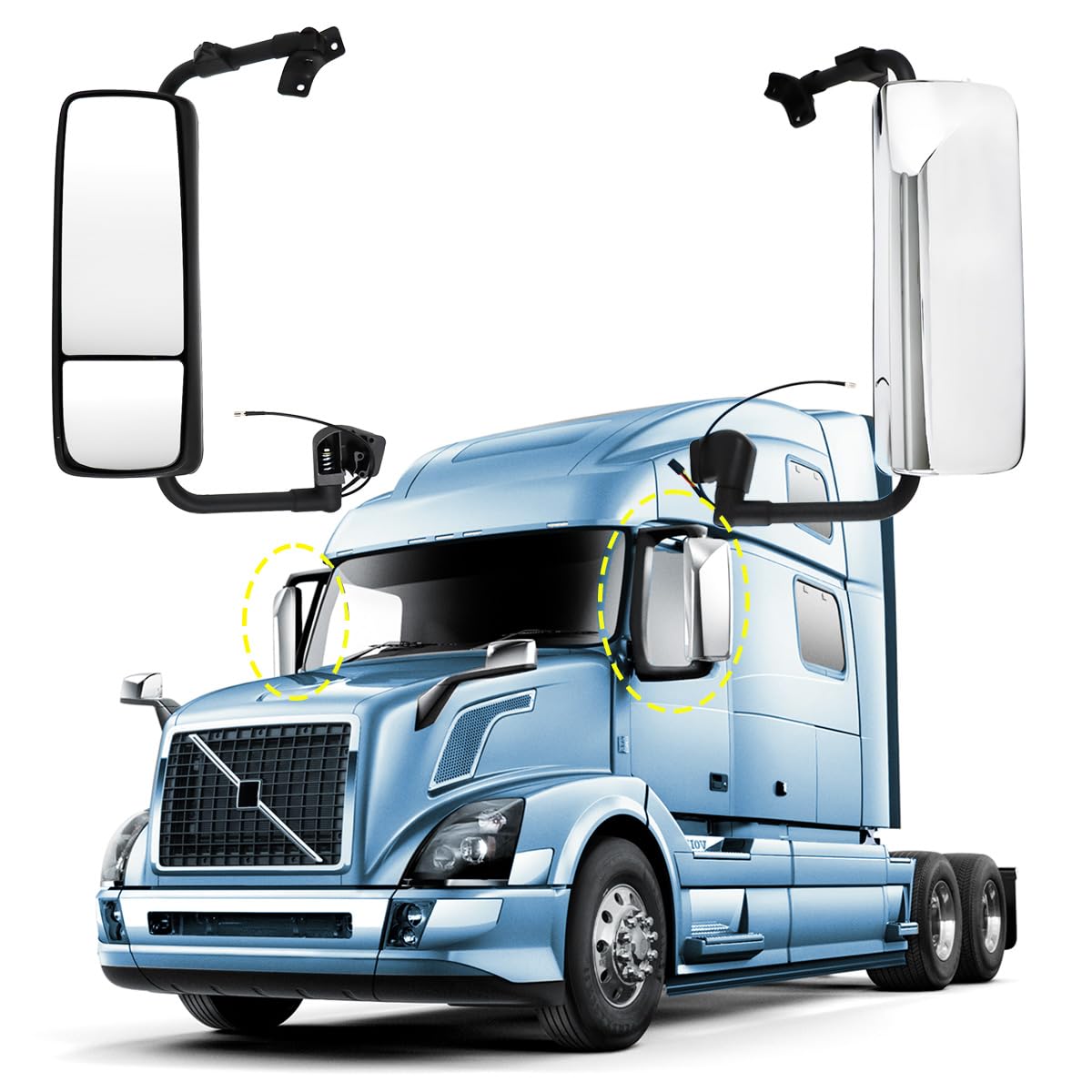 Door Mirror Assembly with Arm Fit For Volvo VNL 2004-2017,Truck Door Mirror Heate Chrome Housing Driver Side (Chrome, Left)