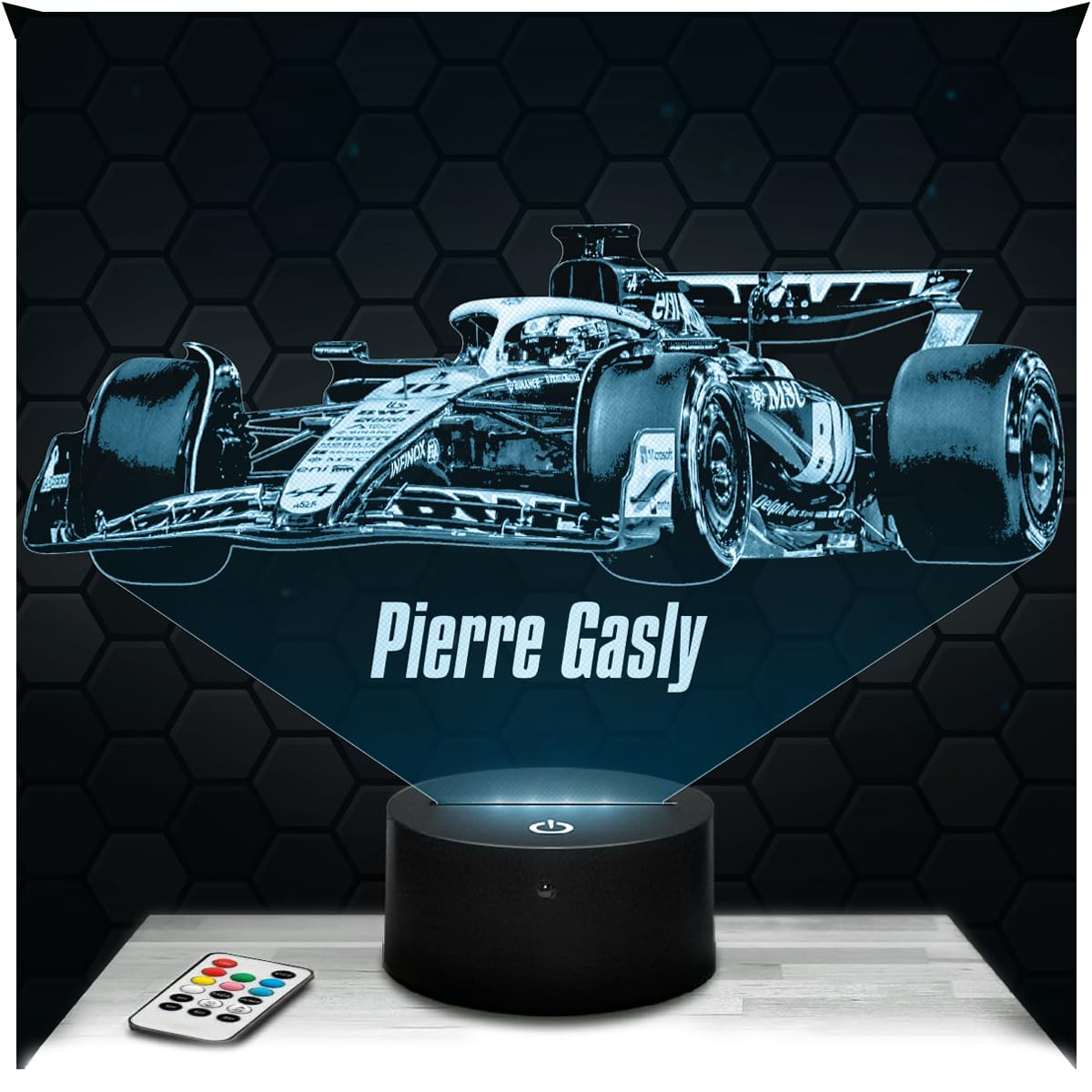 Lampephoto.fr - 3D Lamp Pierre Gasly F1 Automobile Car, Touch LED Night Light, 3D Hologram Effect, Christmas Birthday Gift Idea for Men, Bedroom Decoration Object