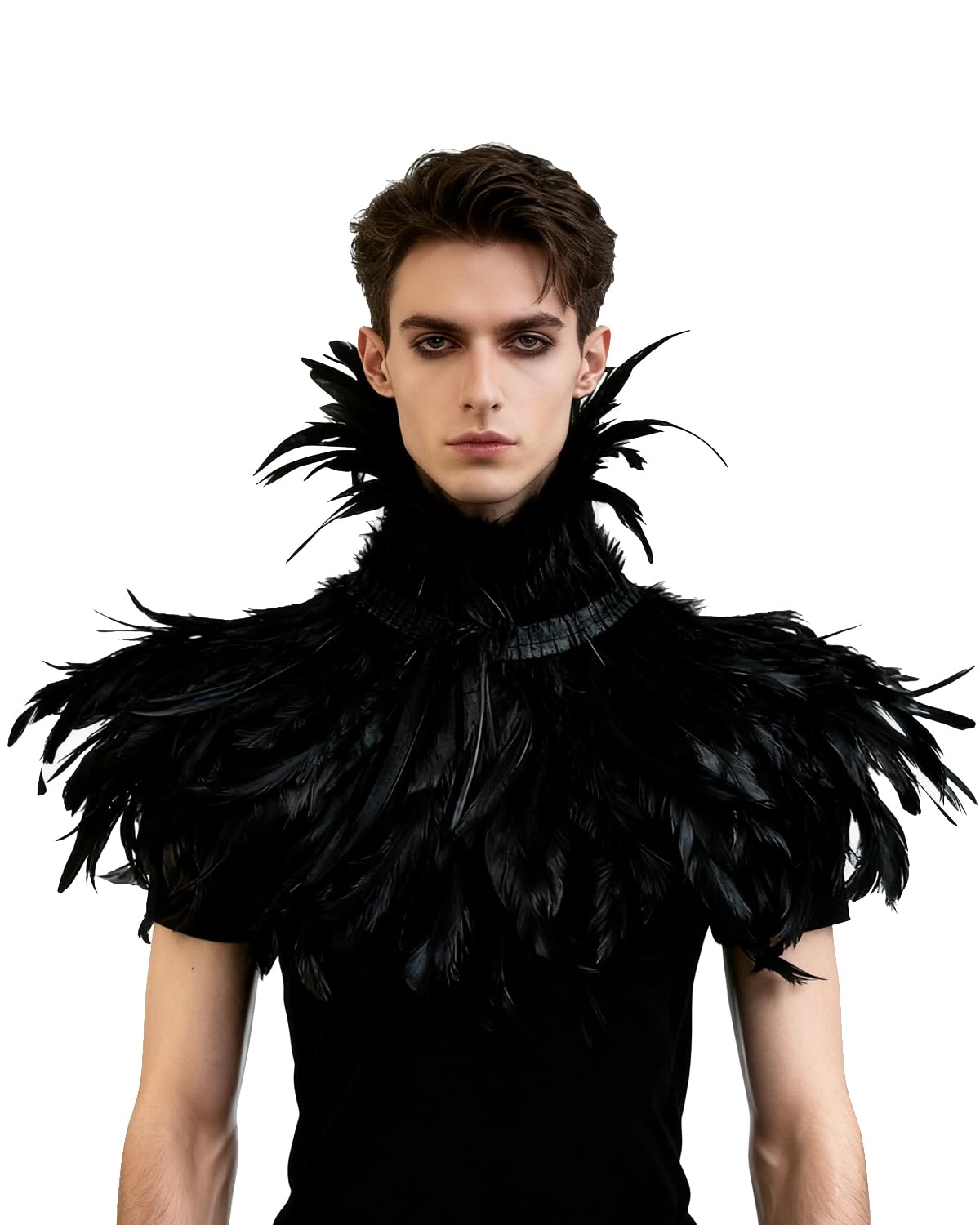 Gothic Black Feather Shrug Cape Shawl Halloween Costume for Men