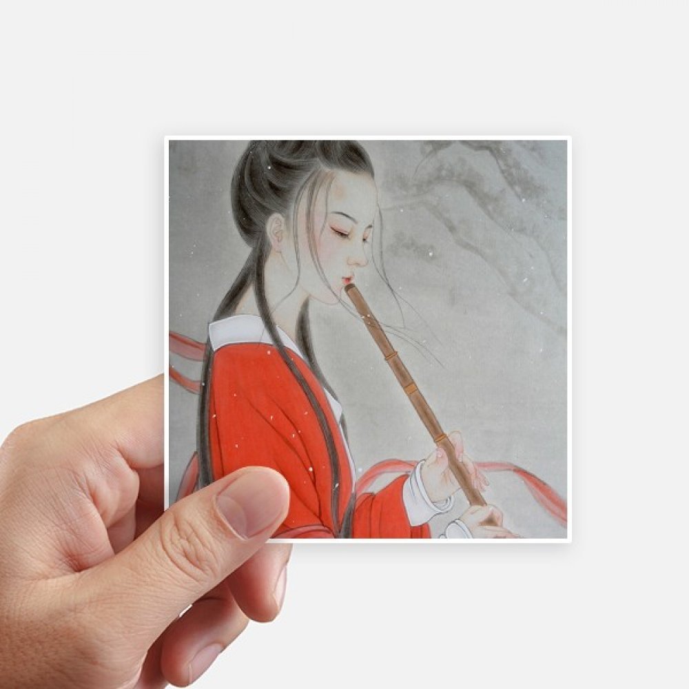 Autocollant carré peinture chinoise 10cm rouge beauté lot de 8 stickers pour valise et PC