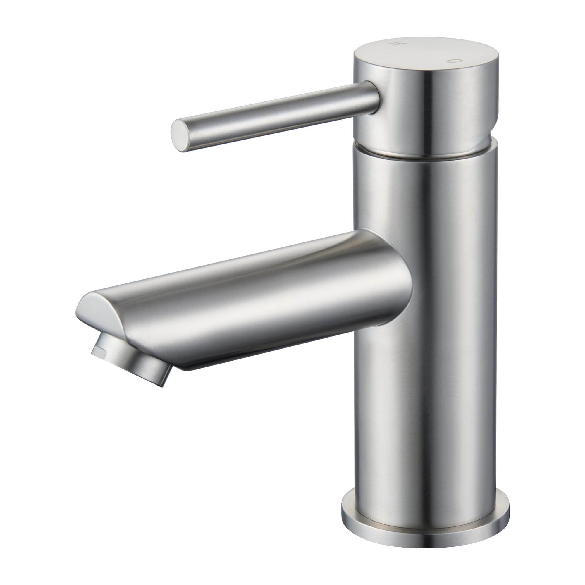 KPW Waschtischarmatur Edelstahl Gebürstet, Bad Wasserhahn mit 79mm Auslaufhöhe, Einhand-Mischbatterie für Waschbecken & Gäste-WC, inkl. flexibler Anschlussschläuche