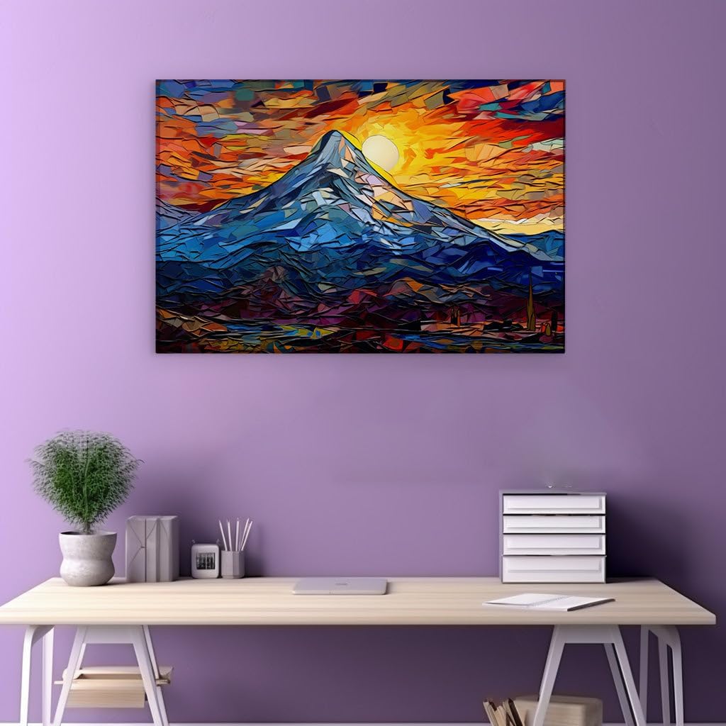 Canvas for Living room. Majestic Peaks Meet Colorful Skies in a Digital Masterpiece of Mountainous Sunset Splendor, 27 x 18 inch Canvas Wall Art - Vibrant Pops Of Color - Modern Home Decor
