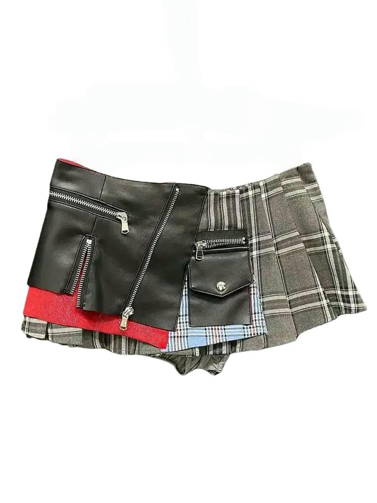Skirt Fashionable Retro Womens Patchwork Plaid High-Waisted A-Line Skirt