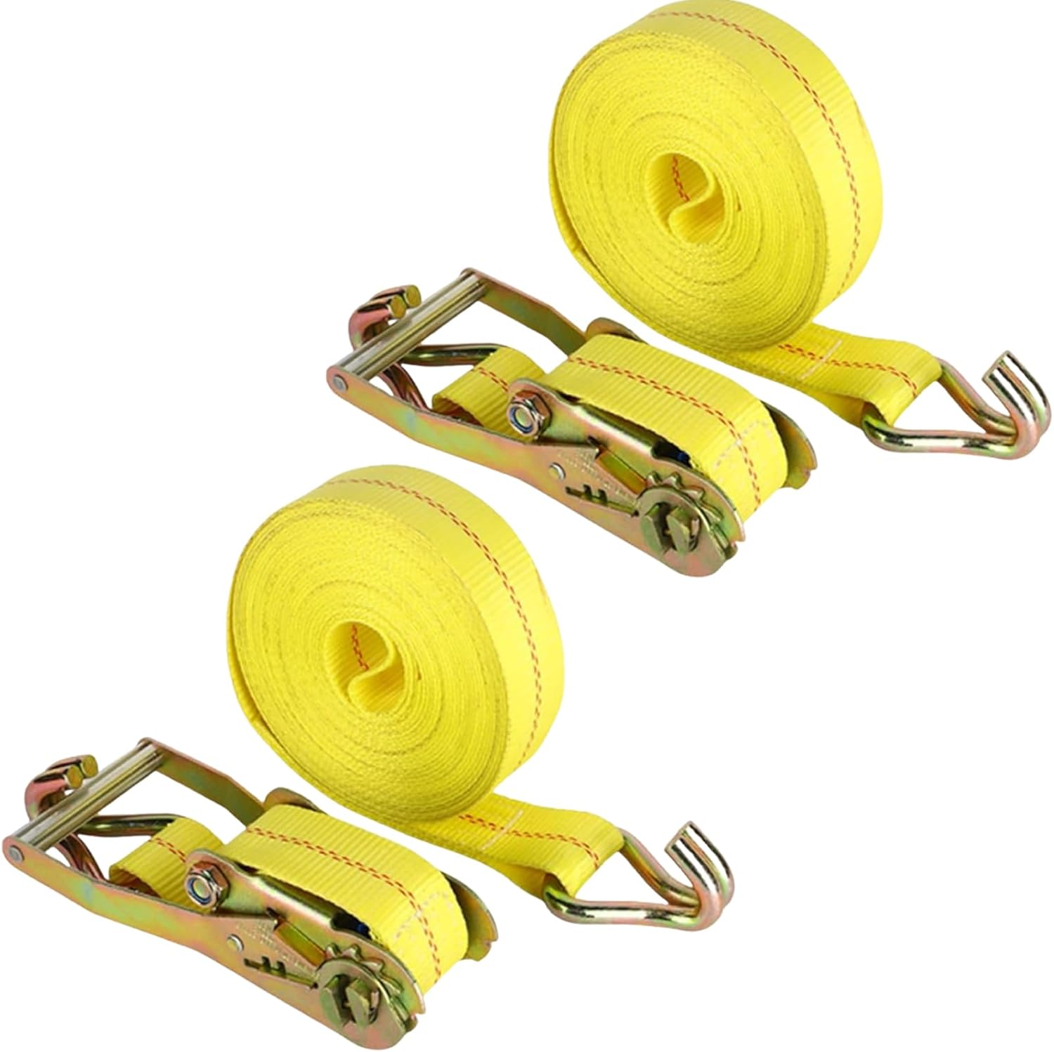 Ratchet Straps Heavy Duty, 8000 LBS Break Strength Ratchet Strap Tie Down, 2” x 33ft Black Tie-Down Ratcheting Cargo Truck Straps with Durable Double J Hook for for Truck (Yellow, 2IN X 33FT)