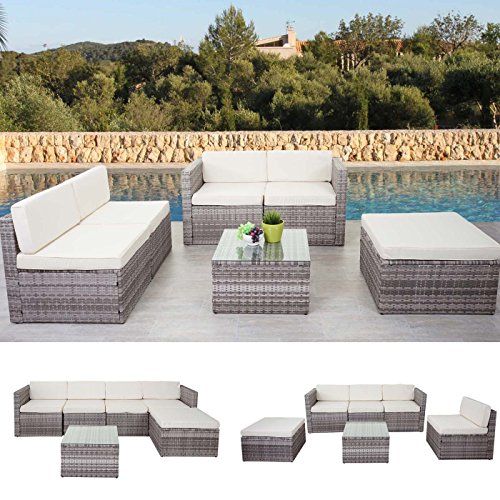 Mendler Poly-Rattan-Garnitur HWC-D24, Garten-/Lounge-Set Sofa - grau, Polster Creme – Bild 3
