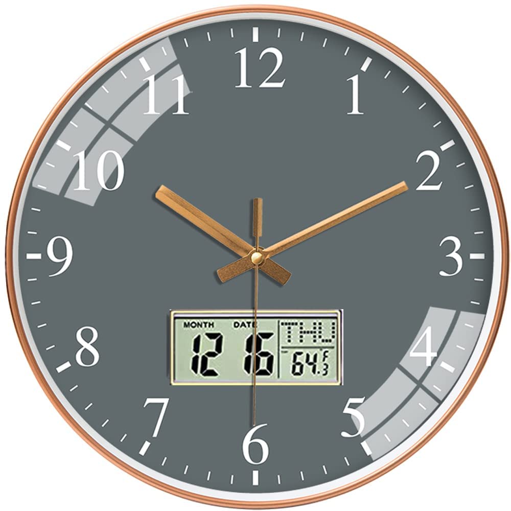 Seedware 12 Inch Non-Ticking Digital Wall Clocks with Day, Date,Month,Temperature and More Different Futures for Your Morden and Stylish Lifestyle| Home,Kitchen,Office,Gift. (Grey)