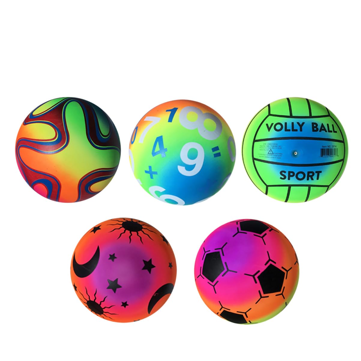 VOSAREA 5 Pcs 22 Thickened Rainbow Balls Elastic PVC Beach Sports Play Balls Kickballs for Indoor Outdoor Playground Activities Random Pattern Design