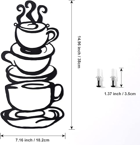 Miniatura 3 de Arte de pared de metal para taza de café, decoración de restaurante de cocina de granja, letrero de cafetería, negro