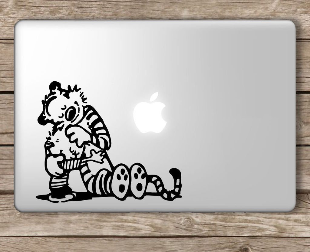 Hobbes Hugging Calvin Laptop Vinyl Sticker (Black)