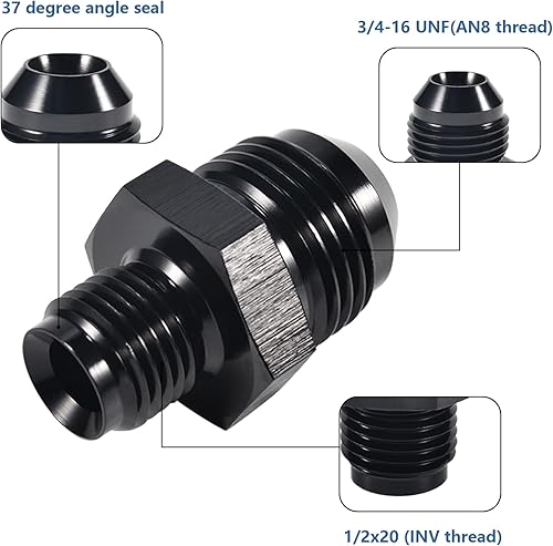Miniatura 3 de PFCKE Adaptador de rosca invertida macho 6AN 12 x 20 Conector negro recto de aluminio.