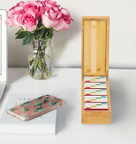 Miniatura 7 de Neando Organizador de tarjetas de visita de bambú para tarjetas de 2 x 3.5 pulgadas, soporte de madera con capacidad para 600 tarjetas con tapa, 4