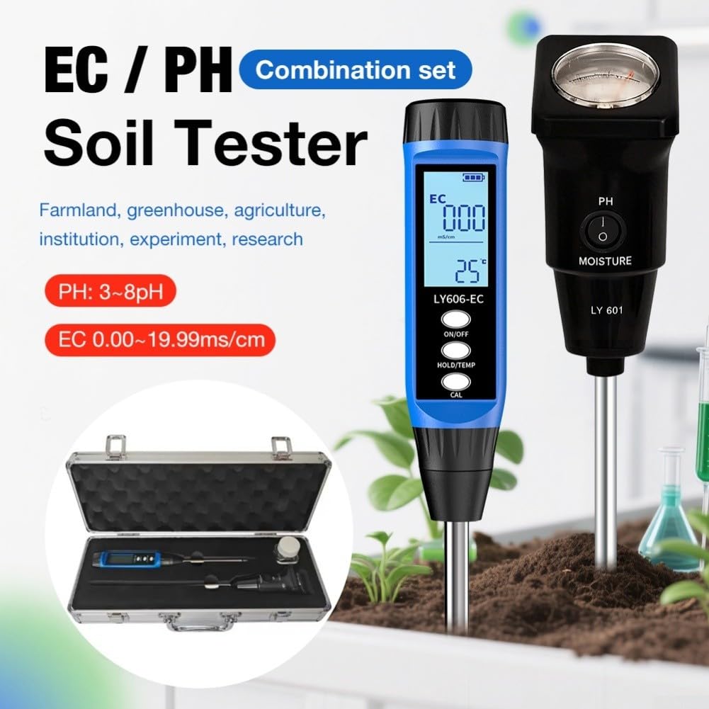 Equipo del probador del pH y del suelo de Digitaces para la prueba de la agricultura del jardín de la granja con la gama de 3-14 pH y medida de la conductividad de 0-19.99 MS/cm