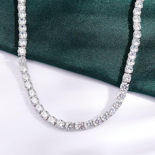 18CT Round-Cut Diamond Tennis Necklace, 4MM, 14K White Gold Plated Sterling Silver, Unisex Fine Jewelry2