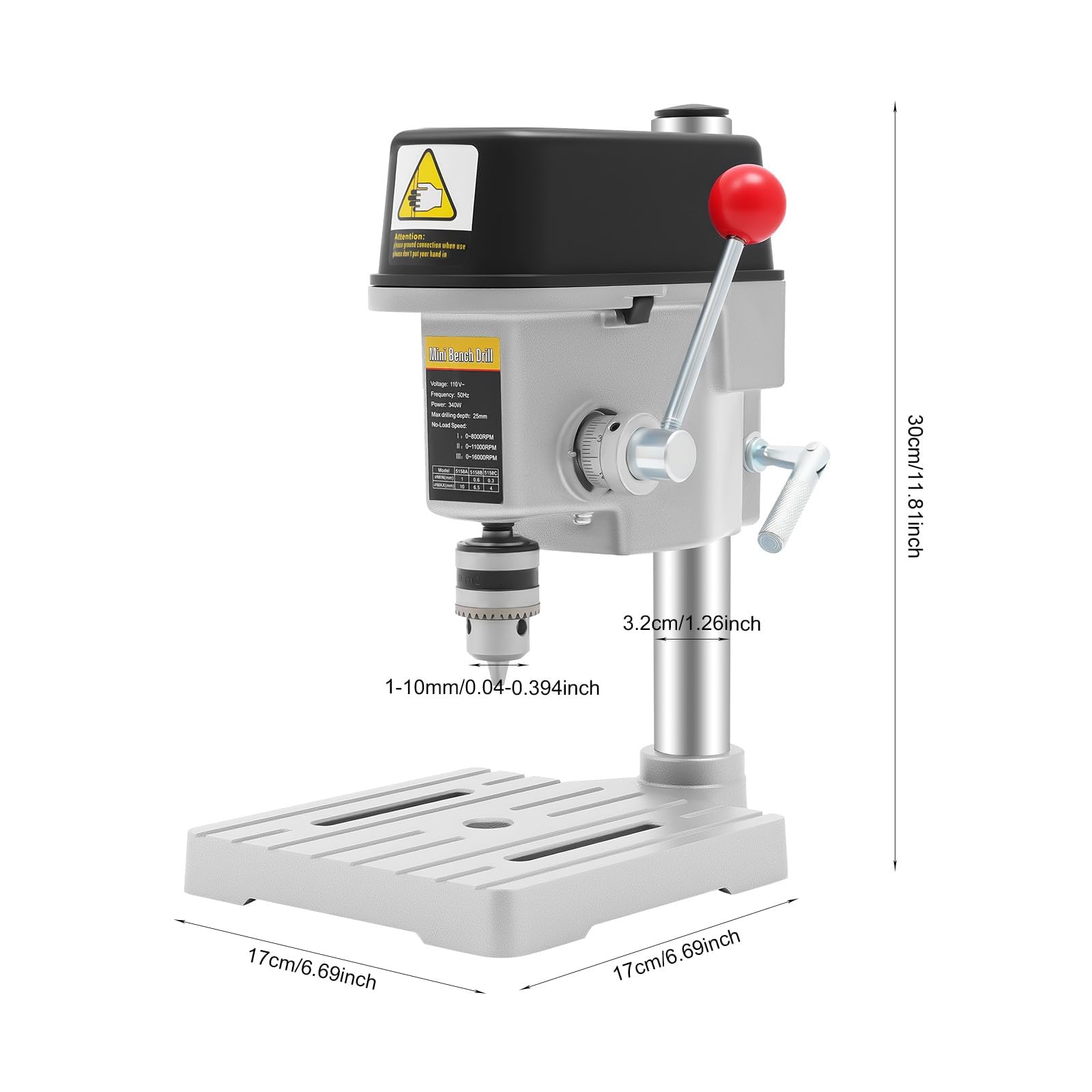 Mini Wiertarka Stołowa O Mocy 340 W, 16 000 Obr./min, Precyzyjna Wiertarka Stołowa Z 3-stopniową Regulacją Prędkości, Uchwyt Wiertarski 1-10 Mm Do Biżuterii, Obróbki Drewna I Metalu
