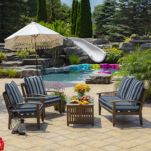 Image of Arden Deep Seat Outdoor Chair Cushion Set (2-Pack), 24 in x 24 in, Weather-Proof, Rain-Proof, Fade Resistant Patio Cushion Set for Chair, Sofa, and Couch Sapphire Aurora Blue Stripe