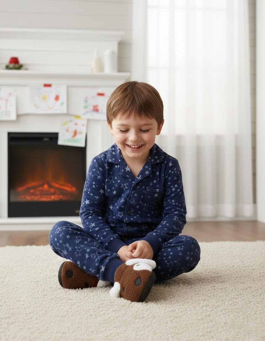 A2Z 4 Kids Lindas pantuflas 3D de animales de felpa suave y cálidas, calzado de interior con suela antideslizante, zapatos de invierno acogedores para niños y niñas, diseño de cachorro marrón, tallas