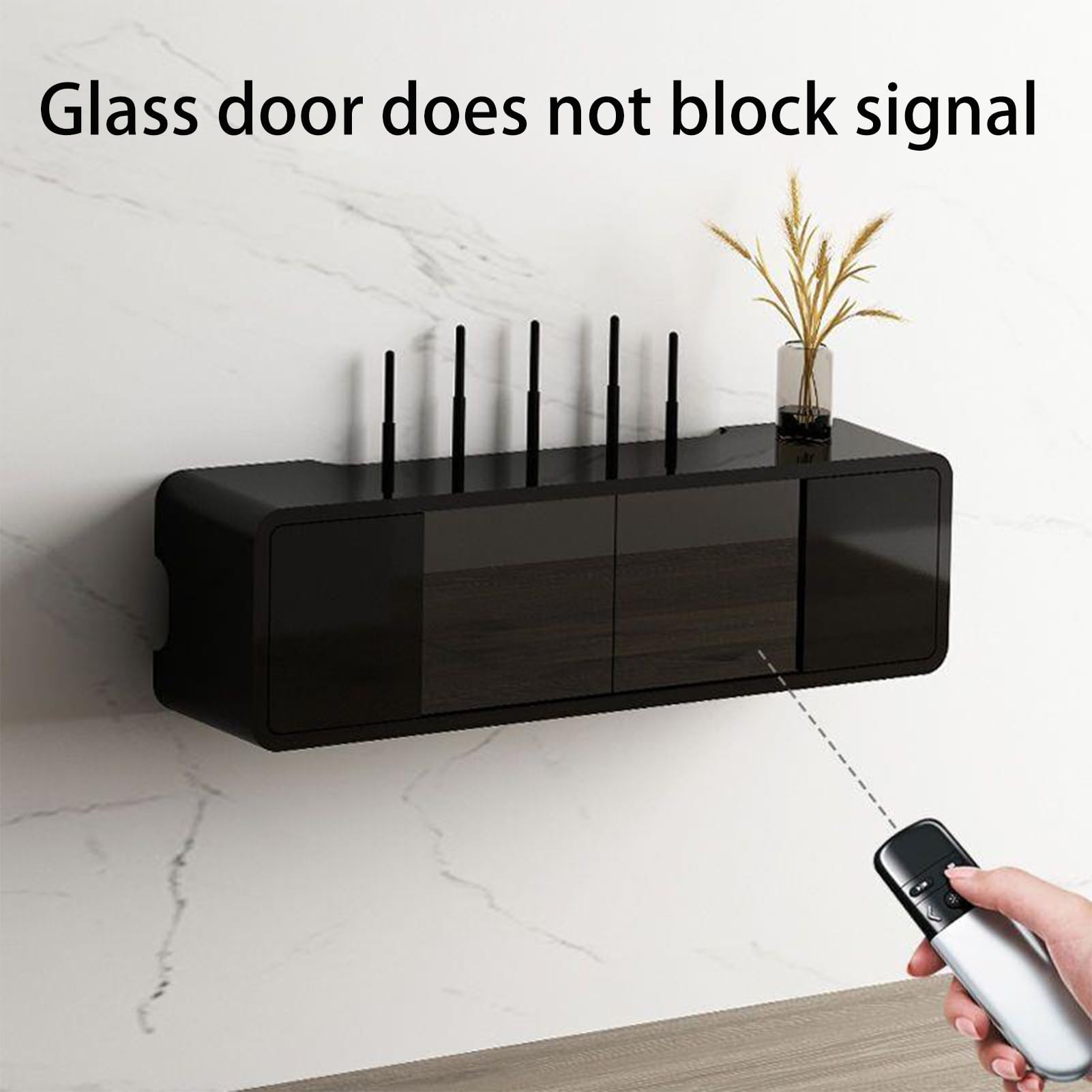 Boîtier de Rangement Mural dissimulant Le routeur Wi-FI, étagère avec Porte vitrée, Excellente Dissipation de la Chaleur, idéal for la Chambre, Le Salon(Nero,50cm/19.7in)