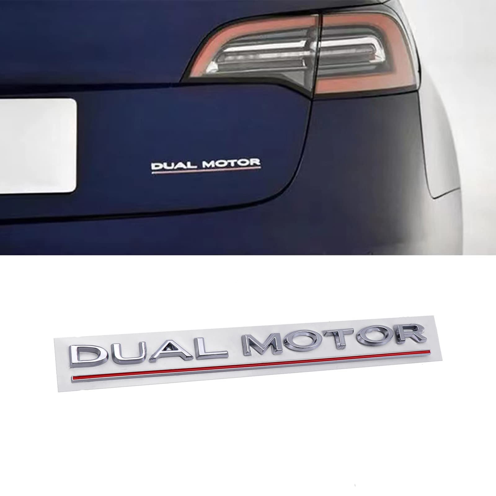 Autocollant Décoratif Emblème Double Moteur pour Voiture Badge Compatible avec Modèle 3 Y X S (Argent Rouge)
