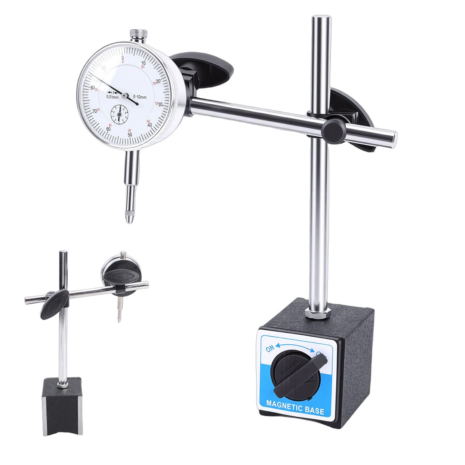 Ausla Set Comparatori a Quadrante, Comparatore per Test a Quadrante in Acciaio Legato con Base Magnetica, Gamma 0-10 Mm, Risoluzione 0,01 Mm, Braccio Regolabile e 22 Accessori per la Produzione di