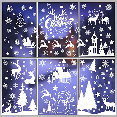 148 Pcs Christmas Snowflake Window Clings Stickers, Christmas Window Decorations