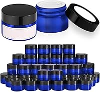 Vista 8 de Bumobum - Tarros de vidrio de 1 onza con tapas, paquete de 48 tarros de crema ámbar con tapas negras, etiquetas blancas y negras y revestimientos