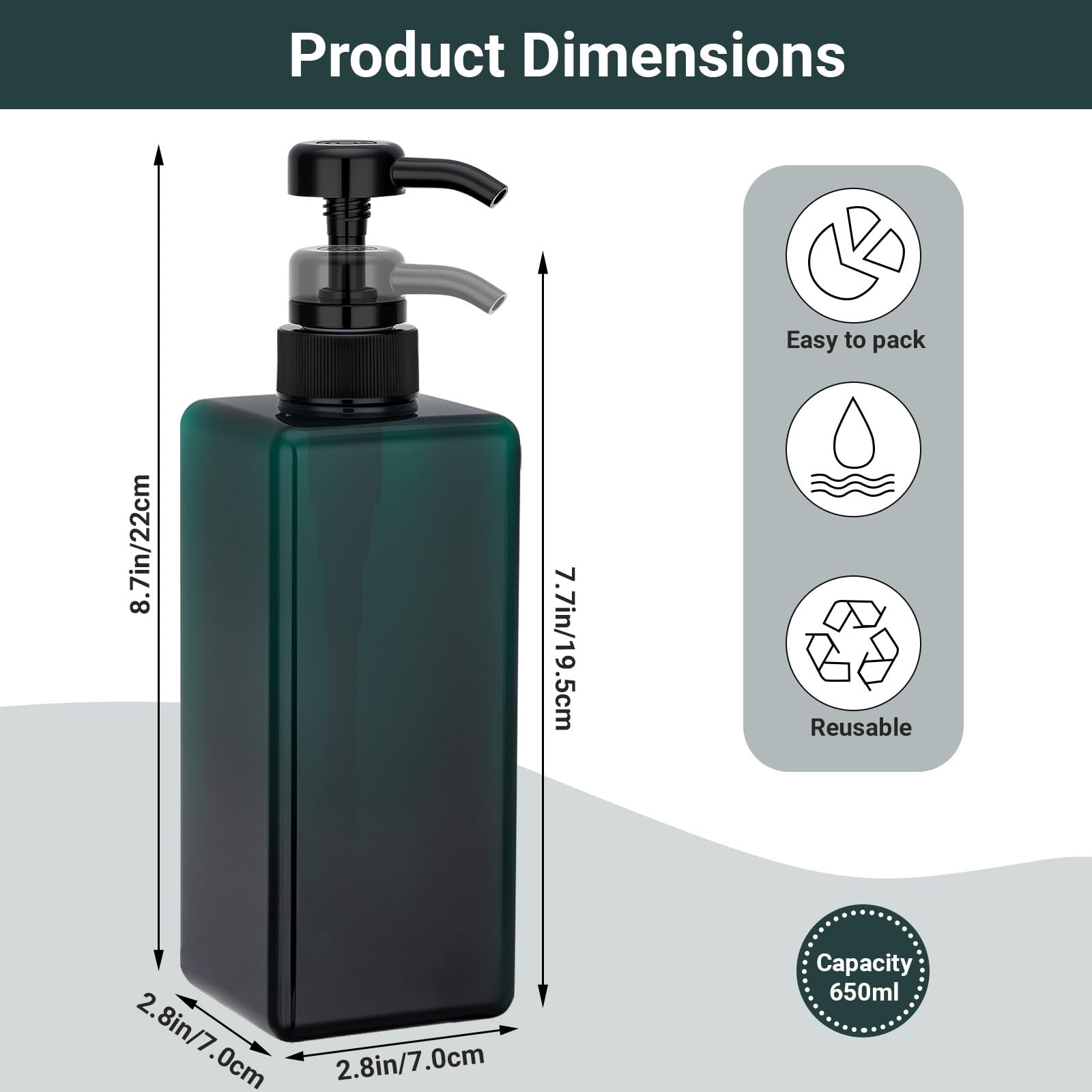 Suream Shampoo-Spender-Flasche – 650 ml, Kunststoff-Körperlotion-Flaschen mit Pumpe, 3 Packungen große Kapazität leere Behälter für Badezimmer, Dusche, Lotion, Flüssigseife, Handpflege, Massageöl
