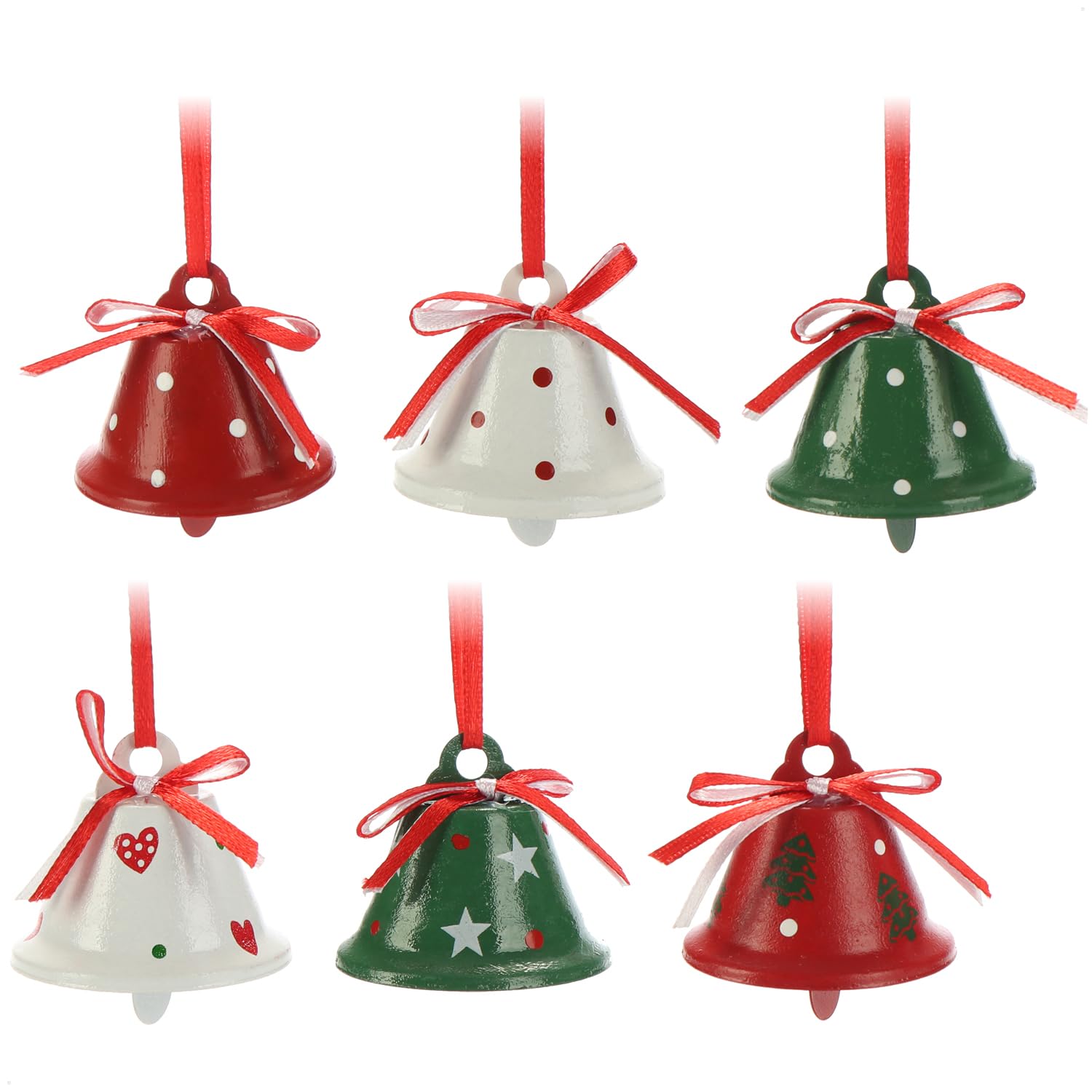 com-four® 6 Colgantes Navidad Metal 4,5 cm Ø Campanas Decorativas Hojalata Rojo Blanco Verde