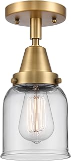 Innovations 447-1C-BB-G52 Transitional One Light Flush Mount from Franklin Restoration Collection in Brass Finish,