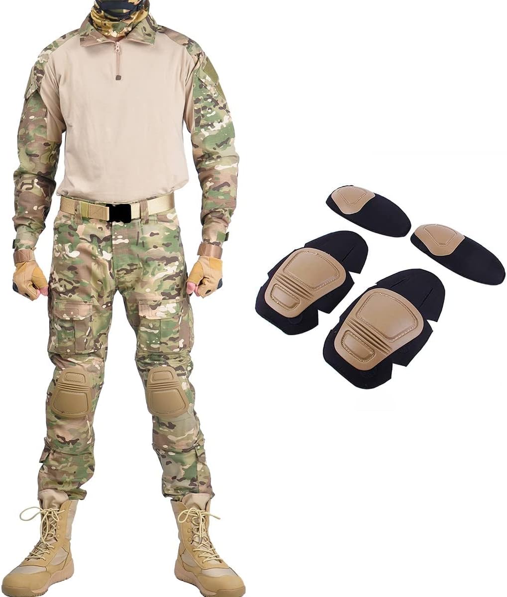 Combat Suit Military Paintball Clothing with Knee Pads & Elbow Pads for Men, Pants and Shirts Set
