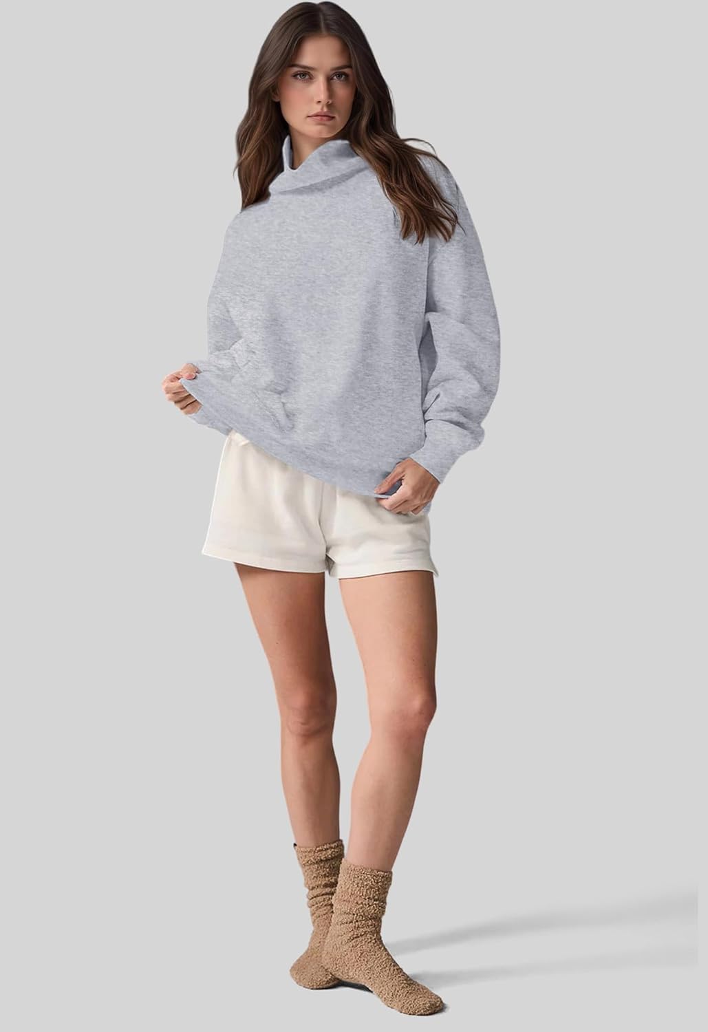 IWD Oversized Sweatshirt for Women 2025 Trendy Turtleneck Fleece Pullover with Pockets Long Sleeve Hoodies Fall Tops Outfits - Image 6