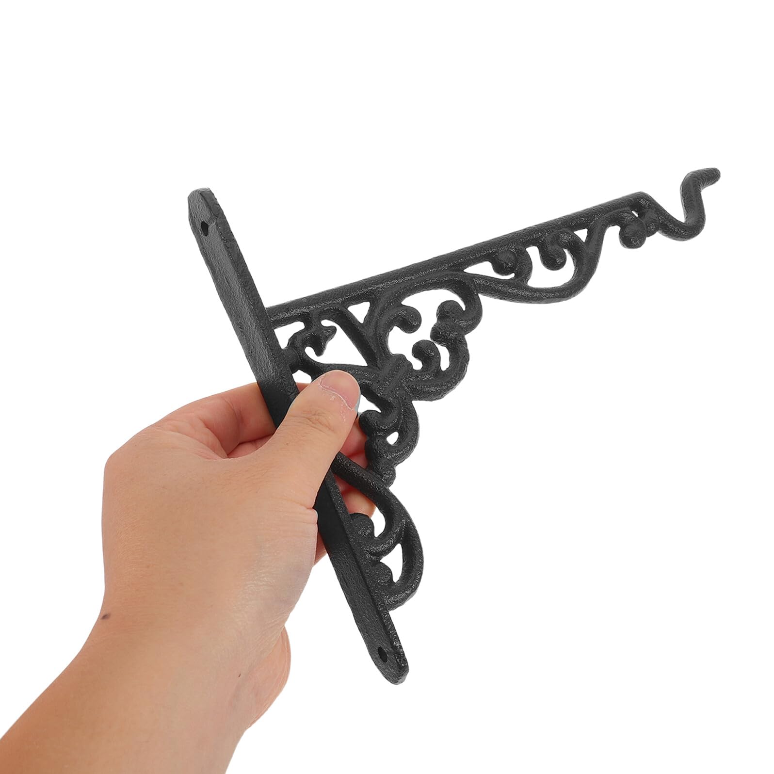 ibasenice Crochet en Fonte Noir Vintage pour Jardinières Suspendues, Support Robuste avec Vis et Écrous, pour Jardin et Extérieur, Maintien Sécurisé des Pots Métalliques