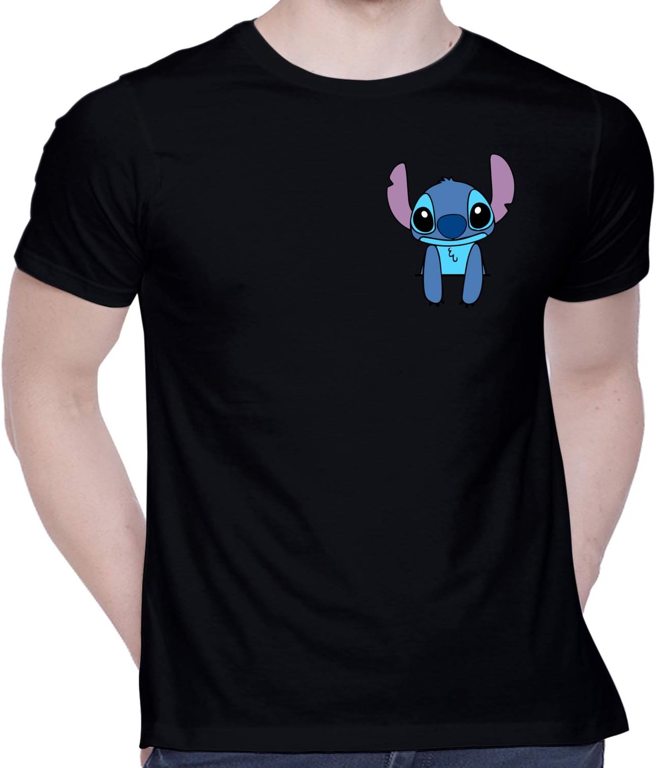 CreativiT Graphic Printed T-Shirt for Unisex Stitch in a Pocket Tshirt | Casual Half Sleeve Round Neck T-Shirt | 100% Cotton | D00442-11