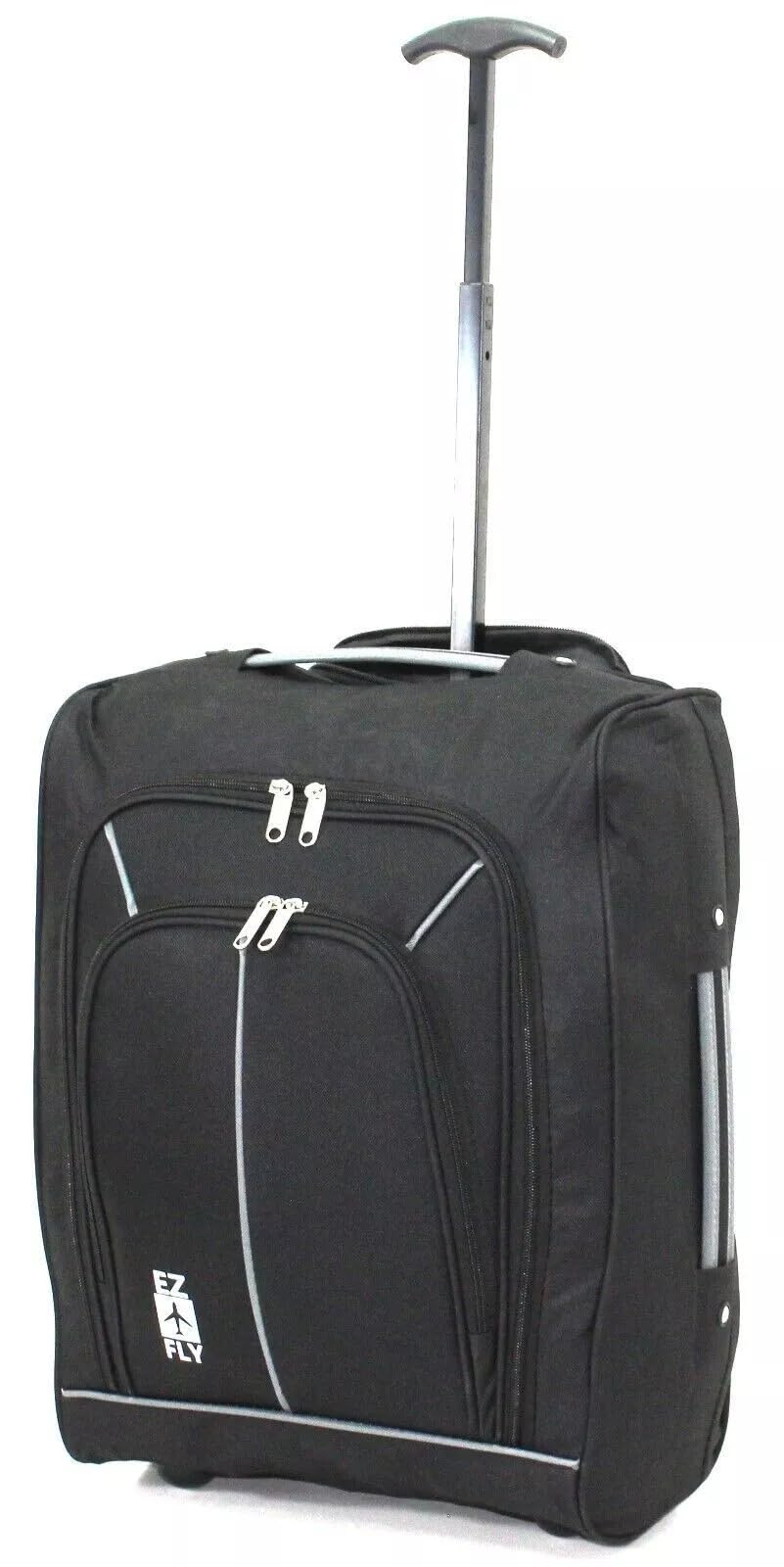 35L Cabin Trolley Bag Travelling Luggage Travel Lightweight Multiple Pocket Bag Holdall Suitcase with Wheels Telescopic Handle Suitable for All Airlines Cabin Size Approved Travel Bag (Black/Grey)