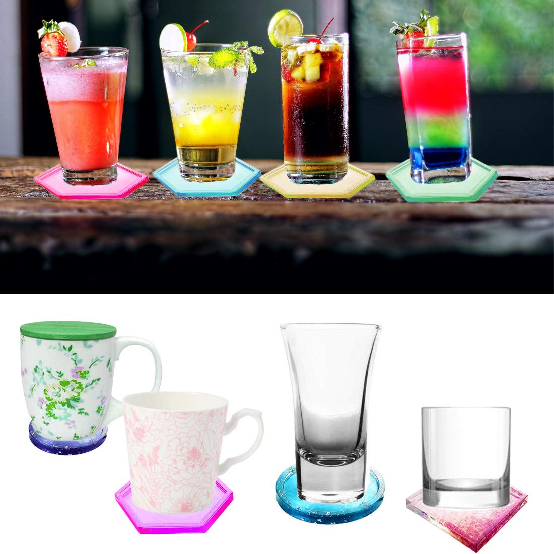 3 Stampi Silicone Per Sottobicchieri Fai Da Te - Forme Cerchio, Ovale E Pentagono - Per Resina E Cemento - Foto 10