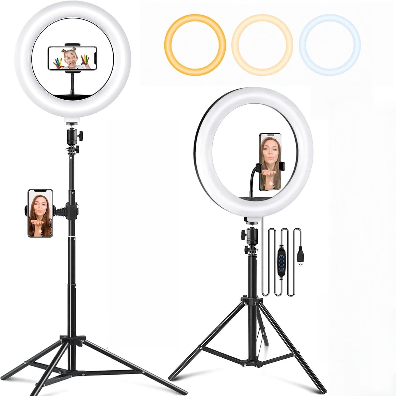 10.2" Selfie Ring Light with 63" Adjustable Tripod Stand & Phone Holder for Live Stream/Makeup, Upgraded Dimmable LED Ringlight for Tiktok/YouTube/Zoom Meeting/Photography