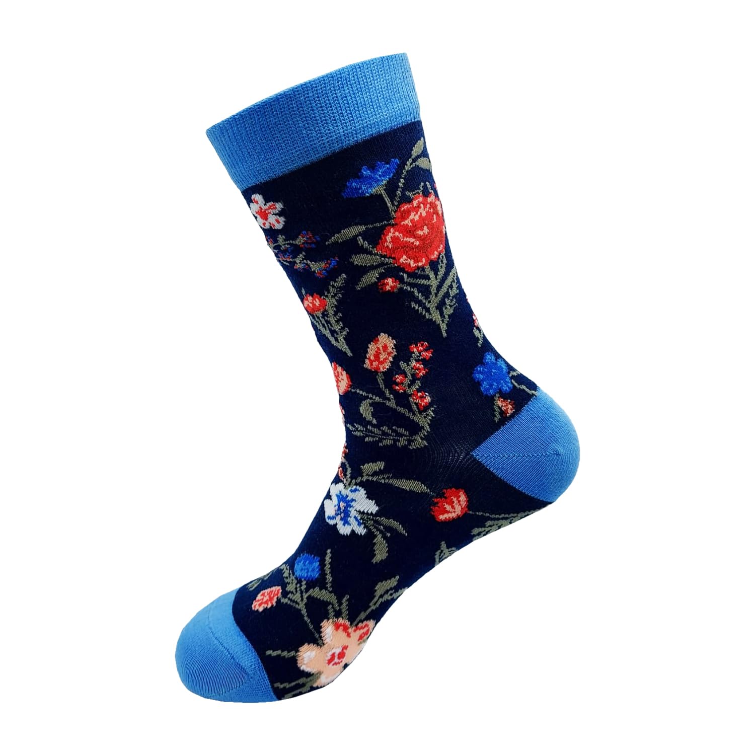 Eco Chic Unisex Floral Navy Womens Bamboo Socks Breathable Hot And Cold Weather Uk 4-8 Single Pair (Floral Navy)