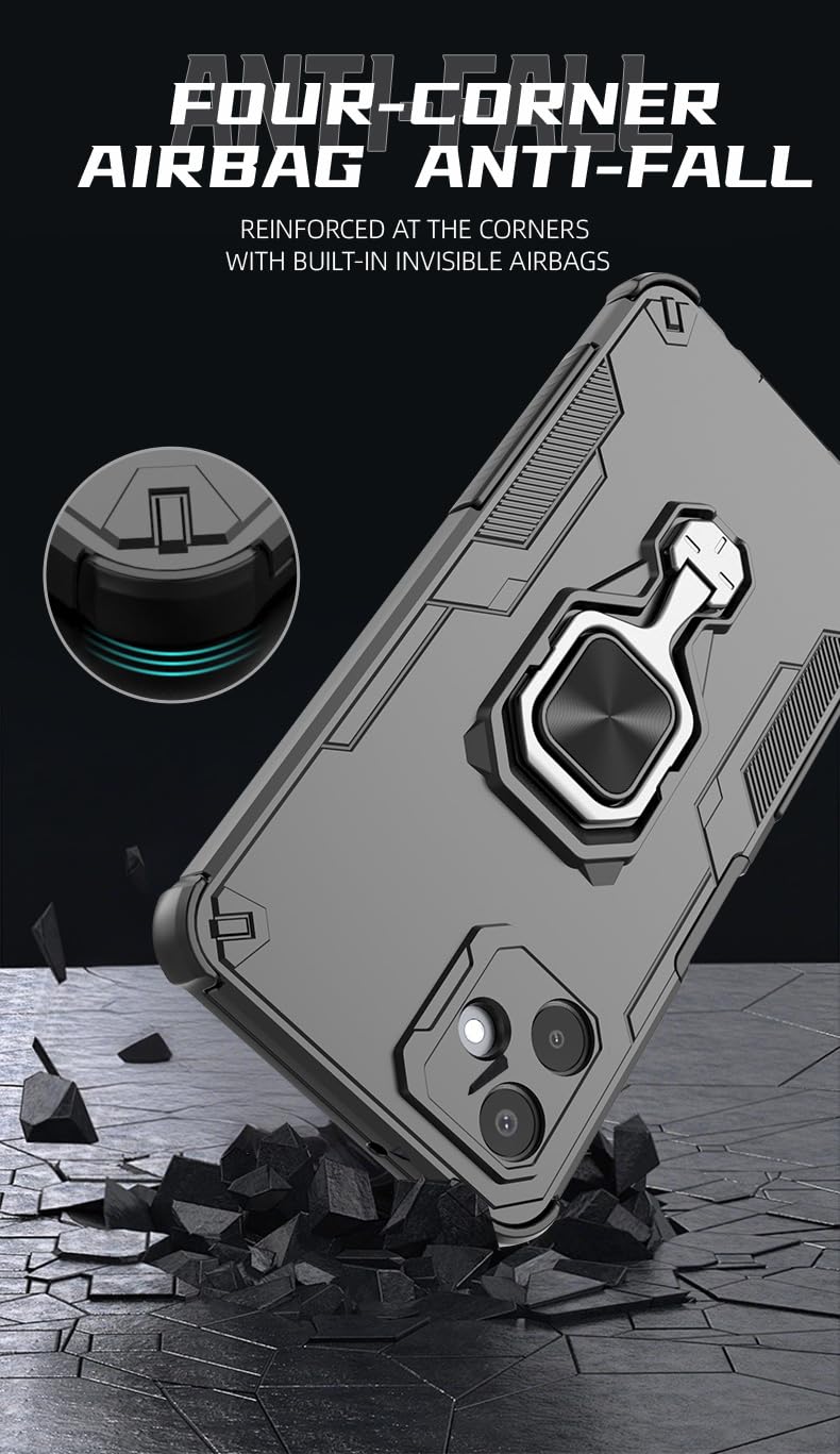 Custodia Per Honor 400 Lite 5G Con Fotocamera Scorrevole E Anello Supporto - Blu, Antiurto, Compatibile Magnetico Auto