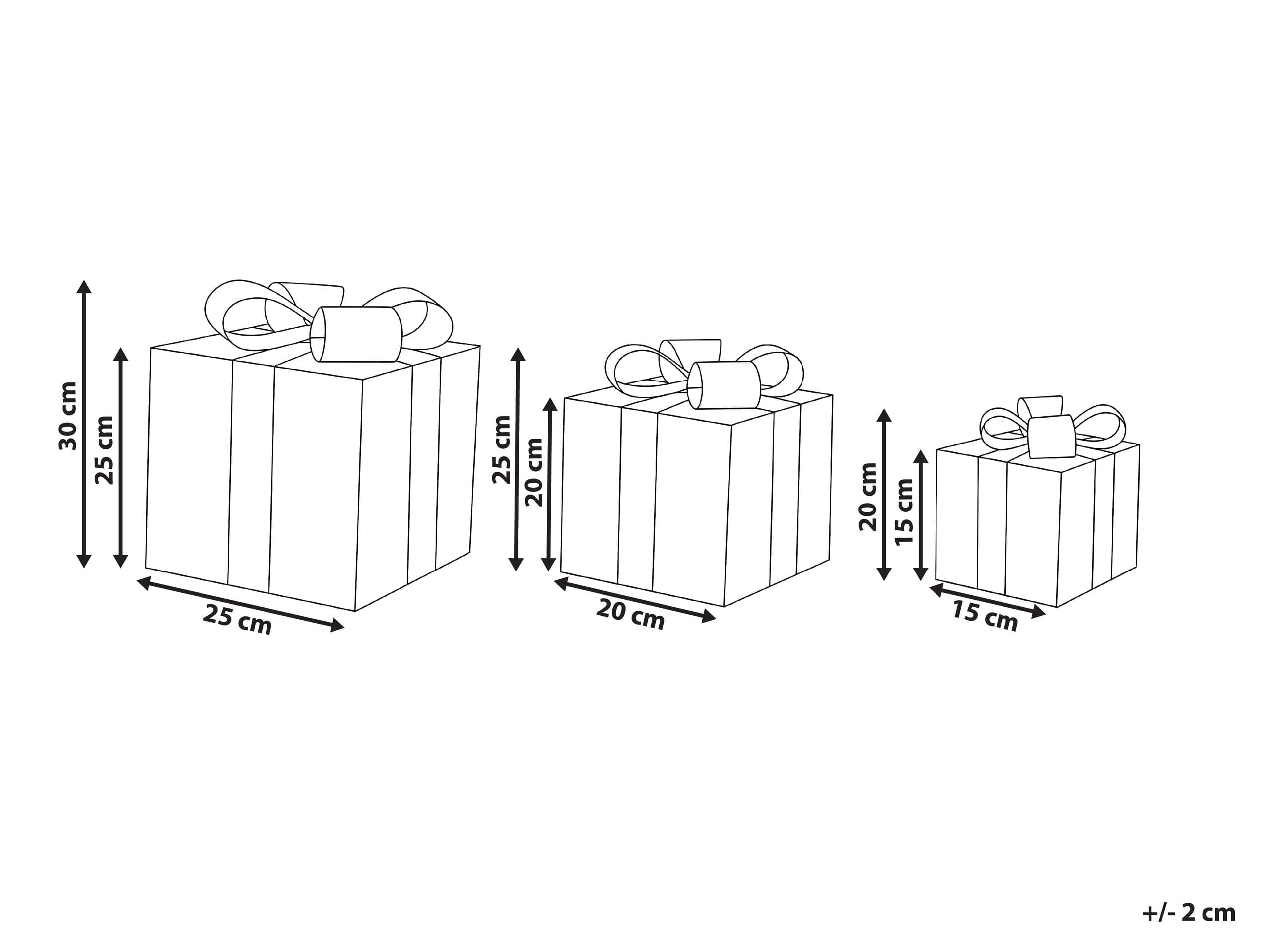 Beliani Lot de 3 Boîtes-Cadeaux Décoratives de Noël avec Lumières LED Blanc avec Nœuds pour Usage Intérieur Blanc Cassé Mangen