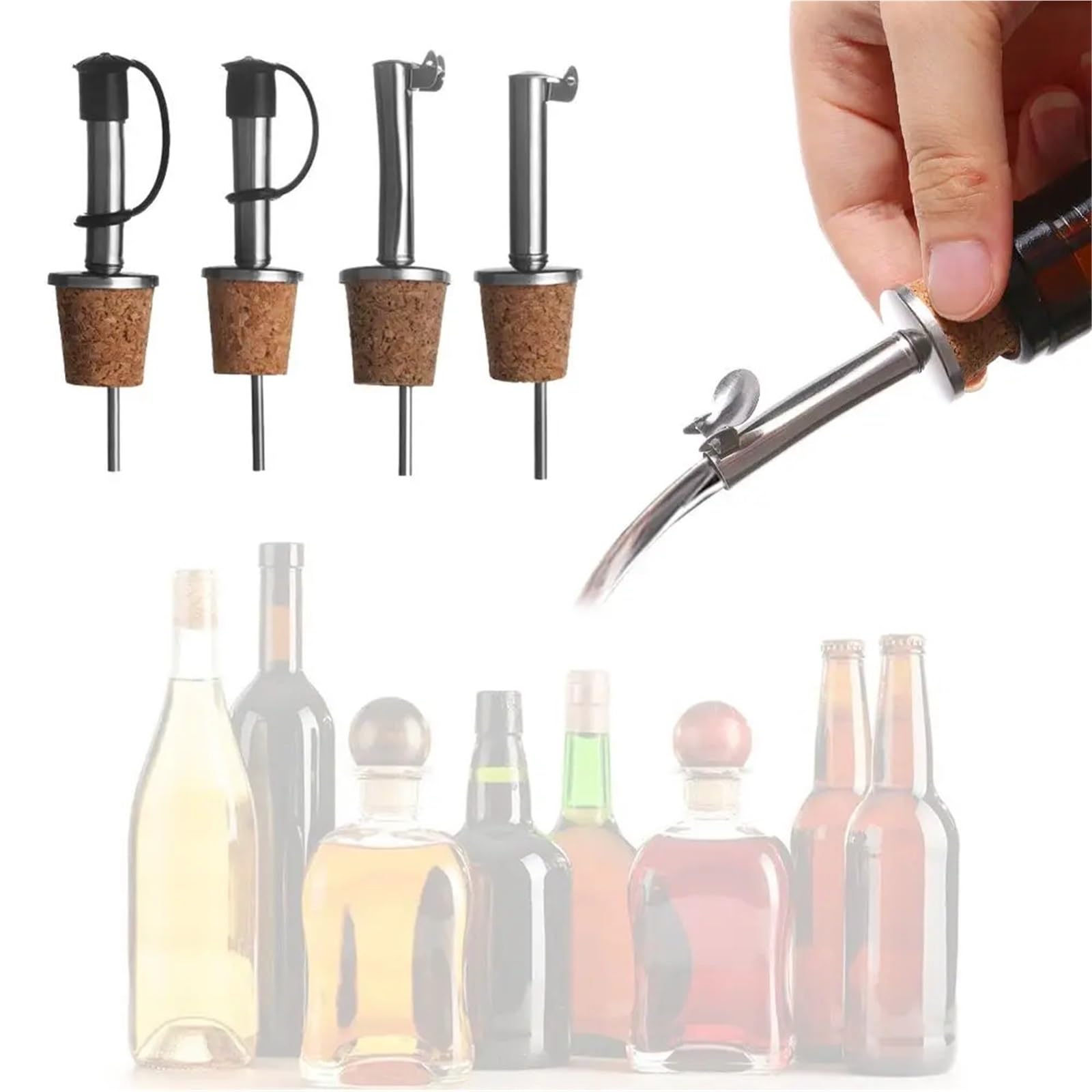 Bouchons à vin 30 pièces bouchon de liège en bois for bouteille bec verseur d'huile d' avec couvercle for accessoires bar for garder le champagne frais(Silver-Straight)