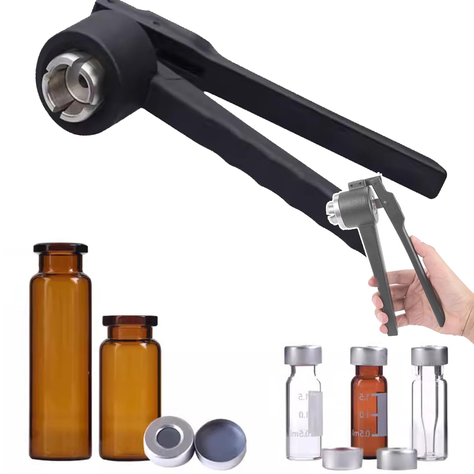 WhCeoy Manual Vial Full Aluminum Crimper (8-32mm), Stainless Steel/Hand Held Capping Machine, Bottle Cap Crimping Tool, Flip Off Vial Crimper, 20-30 Bottles/Min,11mm