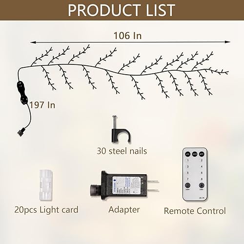 Miniatura 6 de 160 luces LED de vid de 9 pies para decoración de habitación con control remoto, 8 modos y temporizador, plantas de interior, flores, árbol de