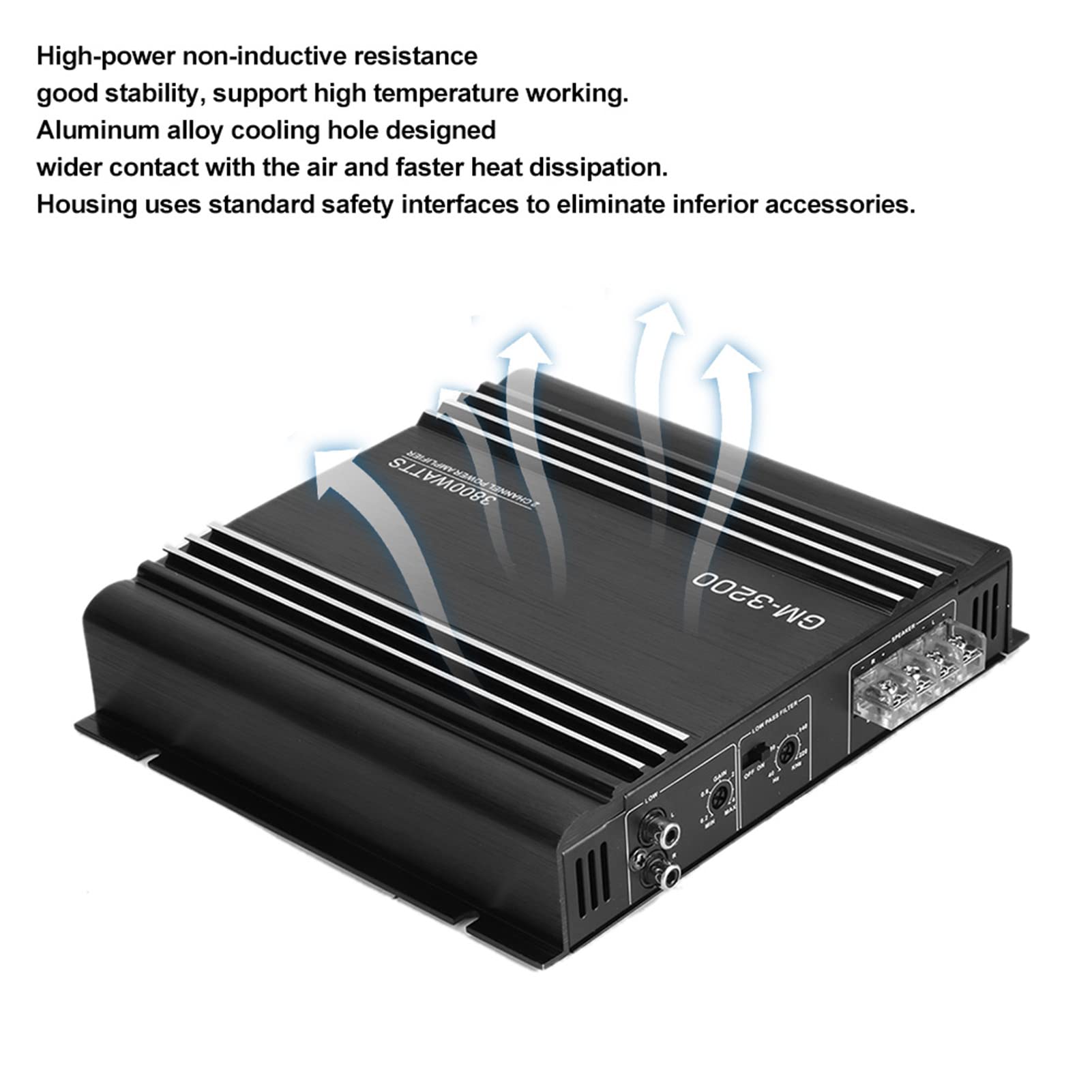 Amplificatore di Potenza Audio, Amplificatore di Potenza Audio a 2 Canali in Lega di Alluminio da 3800 W 12 V, Amplificatore Stereo per Auto Ad Alta Potenza, Amplificatore Stereo Hifi per Auto
