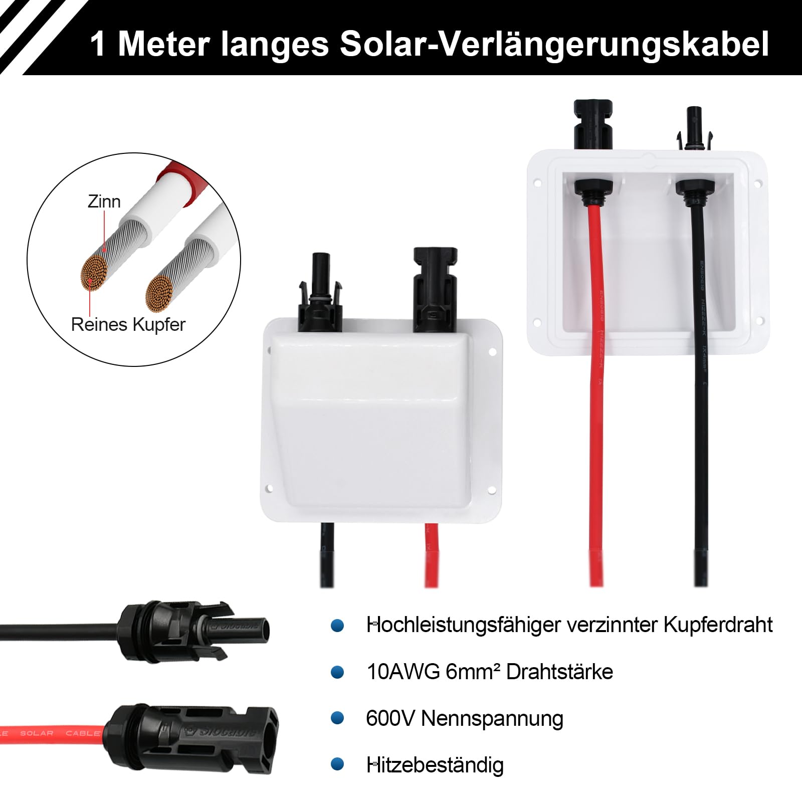 Solar Doppel Kabeldurchführung mit 6mm² 1m kabel, Dachdurchführung Solar Wasserdicht mit Solarpanel Steckver, Solar Kabeldurchführung für Wohnmobil, Boote, PV-anlage und Camper(Weiß)