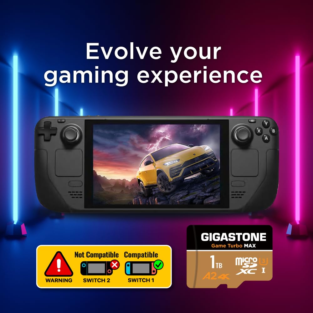 【Nur für Switch 1】 GIGASTONE 1TB MicroSD, Game Turbo MAX, bis zu 180/150 MB/s, MicroSDXC Speicherkarte für Nintendo-Switch 1, SteamDeck,4K UHD Video,UHS-I A2 V30 U3 C10【5 Jahre Datenrettung inkl】
