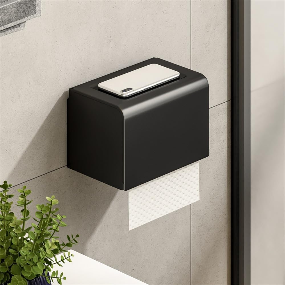 Barre de douche et porte-brosses de toilette aluminium noir anti-rouille