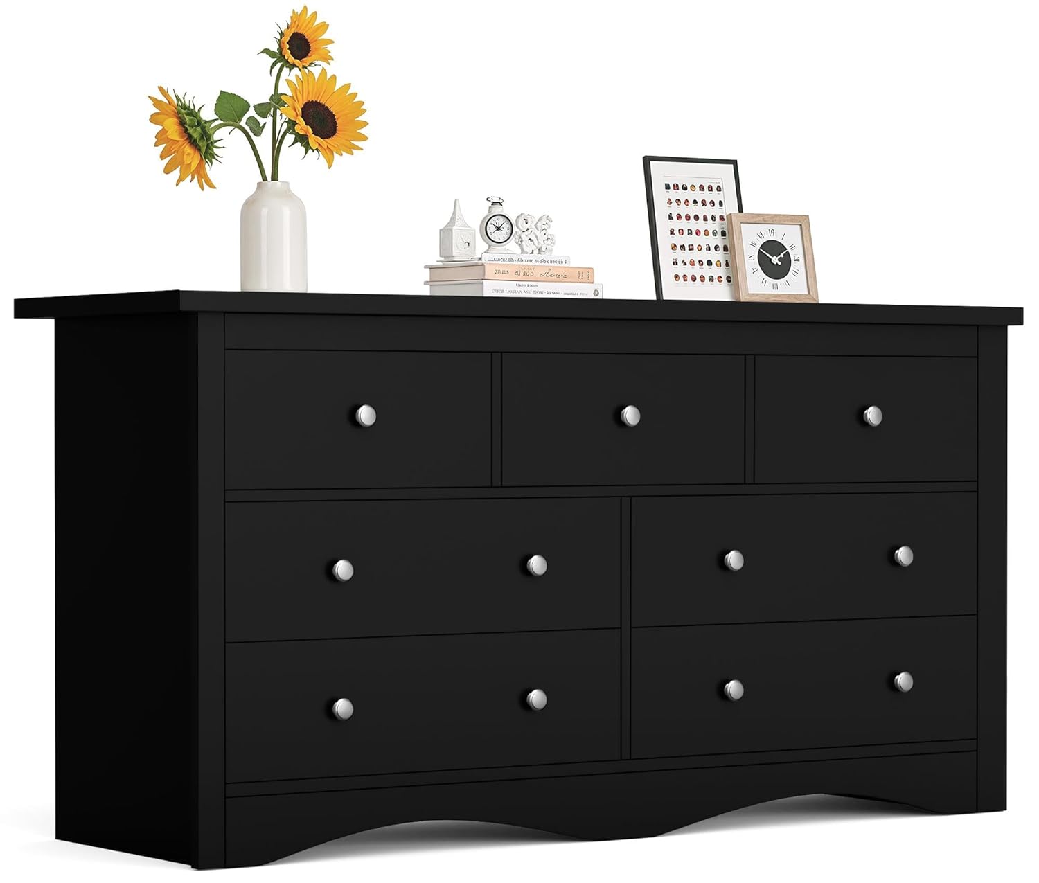 Furmax Dresser for Bedroom, 7 Wood Dresser, Chest of Drawers, for TV up to 65 inch, TV Stand Storage Chest of Drawers for Hallway Entryway (Black)