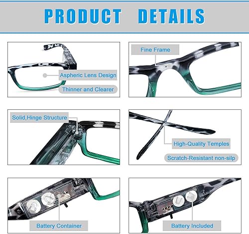 Miniatura 3 de Gafas de lectura con luz LED brillante para lectores con luces, lupa iluminada, lector nocturno, lentes compactos de marco completo, visión clara,