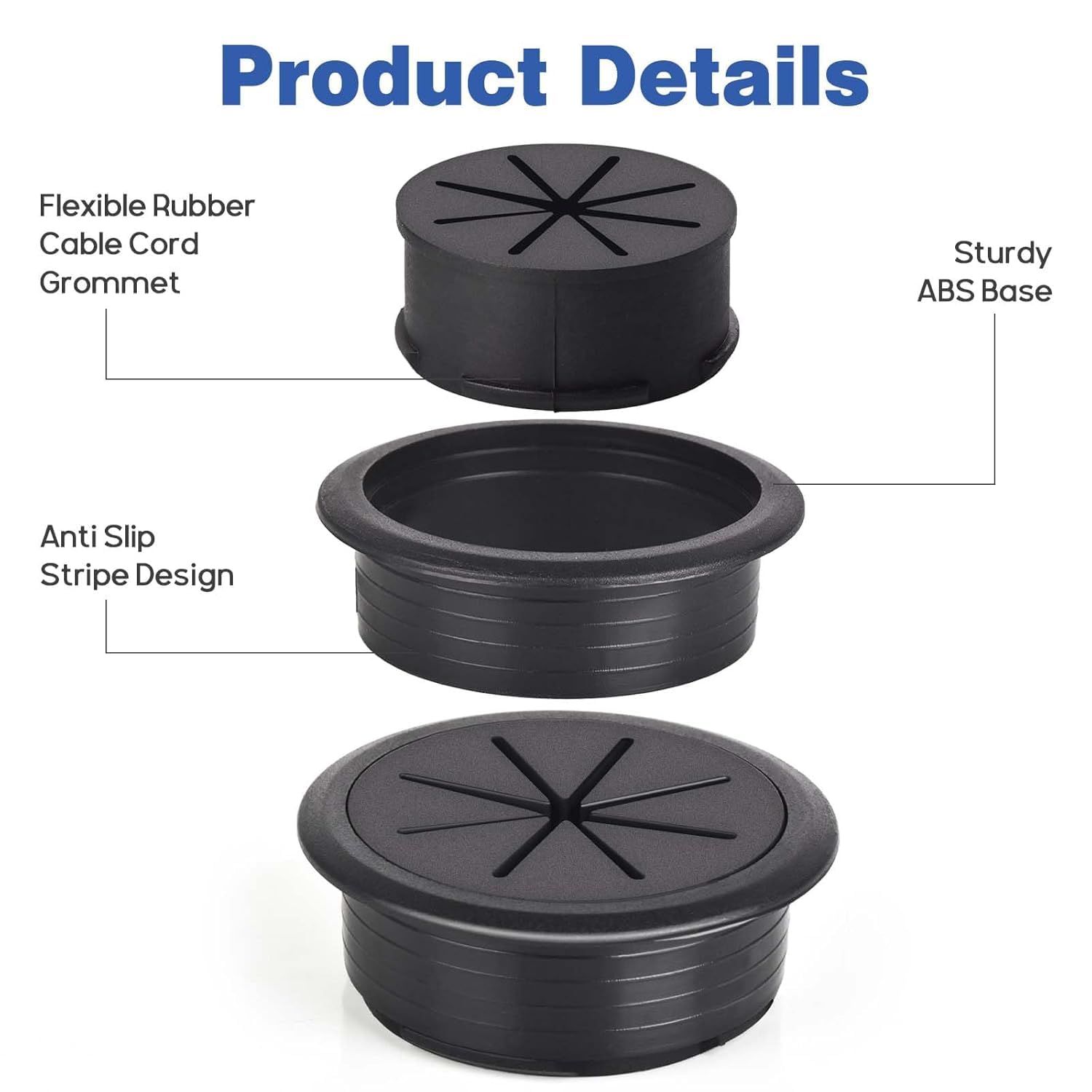 Preptep 6 PCS Desk Grommet 2 Inch/50mm Flexible Silicone Cable Cord Grommet Eight-petaled Hole Covers for Cords Desk Hole Grommet for Managing and Hiding Cable Cord — Amazon image 2