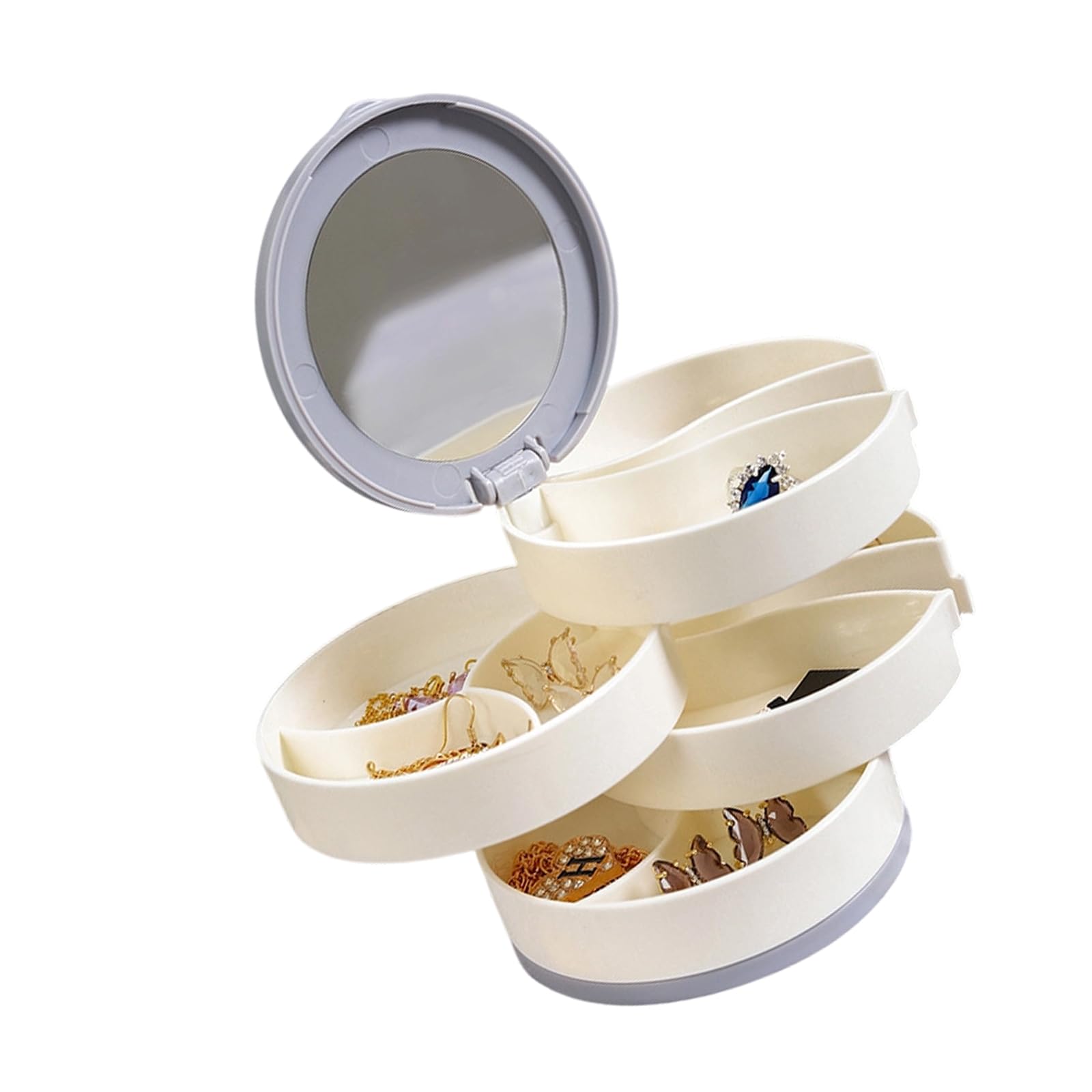 Msioytog White Rotating Jewelry Storage Box Multi Compartment Earrings Necklaces Holder Abs Construction Organizers Twirling Jewelry Planner